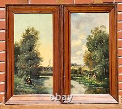 L. CAPDEVIELLE. Paysage Bord de Rivière Animé Peinture huile sur panneau bois