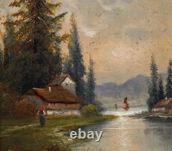 L. Voigt- Soir Sur Eisack Huile Bois Tableau Avec Dédicace Erich Thomaschewski