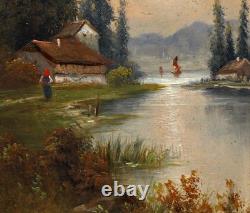 L. Voigt- Soir Sur Eisack Huile Bois Tableau Avec Dédicace Erich Thomaschewski