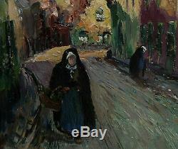 La Bretagne Des Peintres Impressionnistes 1930. Rue Animée De Village. Signé