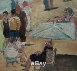 Lalgérie Des Peintres 1950. Grand & Beau Tableau. Plage Animée A Alger. C. B