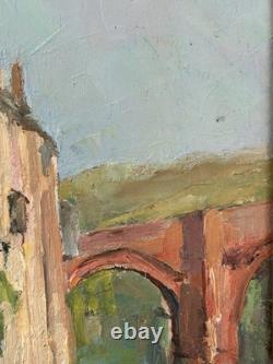 Landscape Castle Lake French Original Antique 1900's Oil Painting Signed Framed
