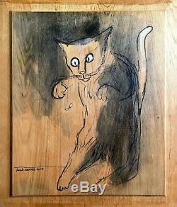 Le chat chasseur (de moucherons) Pigment et encaustique sur bois 47 cm x 55 cm