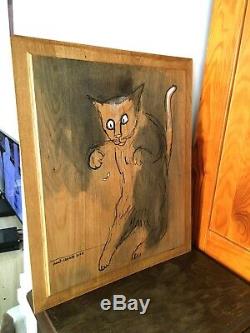 Le chat chasseur (de moucherons) Pigment et encaustique sur bois 47 cm x 55 cm