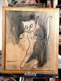Le chat chasseur (de moucherons) Pigment et encaustique sur bois 47 cm x 55 cm