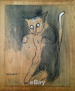 Le chat chasseur (de moucherons) Pigment et encaustique sur bois 47 cm x 55 cm