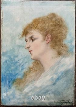 Léon-Lucien Goupil 1834-1891 Huile sur bois Signée Portrait de femme -XIX