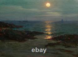 Lionel WALDEN tableau huile marine peintre américain Bretagne nocturne bateaux