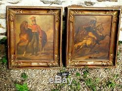 Lot 2 Belles Huiles Sur Panneau Gericault 1791 Encadrement Bois Dore