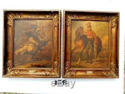 Lot 2 Belles Huiles Sur Panneau Gericault 1791 Encadrement Bois Dore