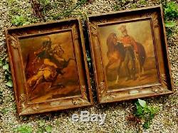 Lot 2 Belles Huiles Sur Panneau Gericault 1791 Encadrement Bois Dore