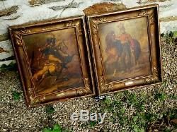 Lot 2 Belles Huiles Sur Panneau Gericault 1791 Encadrement Bois Dore