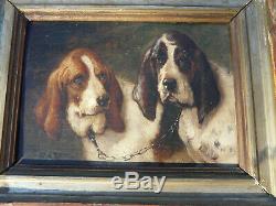 Louis Darey (1863-1914) couple de chiens chasse huile sur bois signée