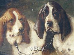 Louis Darey (1863-1914) couple de chiens chasse huile sur bois signée
