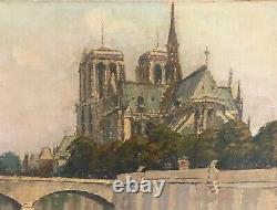 Louis Frennet Tableau Hst Notre Dame De Paris La Seine 1926 Original French Art