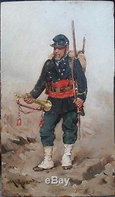 MARIUS ROY MILITAIRE SOLDAT TROMPETTE PEINTURE PORTRAIT 1870 FRANCAIS HUILE 19e