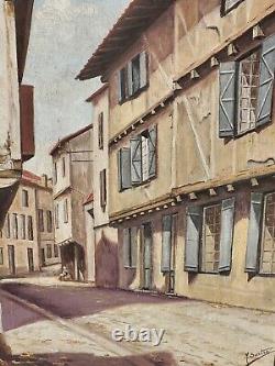M. SARTRE. Vue Ruelle de Village Peinture huile sur panneau de bois