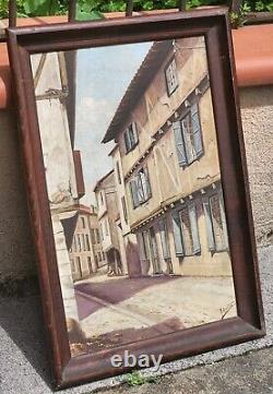 M. SARTRE. Vue Ruelle de Village Peinture huile sur panneau de bois