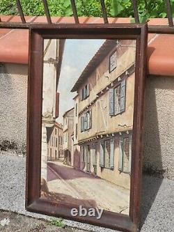 M. SARTRE. Vue Ruelle de Village Peinture huile sur panneau de bois