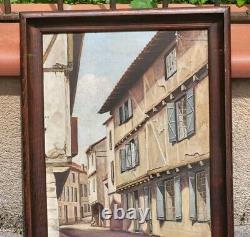 M. SARTRE. Vue Ruelle de Village Peinture huile sur panneau de bois