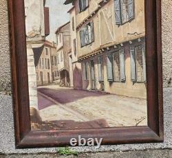 M. SARTRE. Vue Ruelle de Village Peinture huile sur panneau de bois