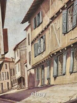 M. SARTRE. Vue Ruelle de Village Peinture huile sur panneau de bois