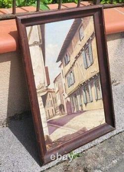 M. SARTRE. Vue Ruelle de Village Peinture huile sur panneau de bois