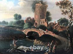 Magnifique Peinture Huile Tableau Paysage Romantique sur Panneau bois XIXème