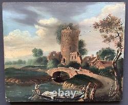Magnifique Peinture Huile Tableau Paysage Romantique sur Panneau bois XIXème