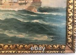 Magnifique Tableau Peinture Huile Marine Bateaux XIXème Siècle