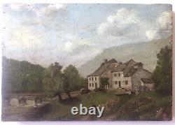 Magnifique Tableau Peinture Huile paysage de Campagne personnage Avril 1894