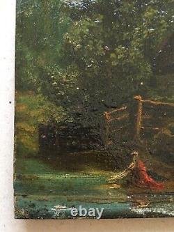 Maison en bord de rivière, Huile sur panneau signée et datée, Peinture, Fin XIXe