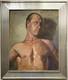 Male Nude Muscular Torso Man, Antique Hand Made Original Oil Painting 1930-40's