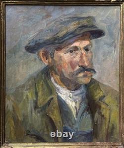 Man Peasant Male Portrait Original Antique Oil painting, Expressionist