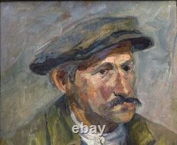 Man Peasant Male Portrait Original Antique Oil painting, Expressionist