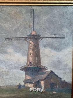 Marcel Bertoin (1897-1983) huile sur panneau Scène moulin cadre bois doré