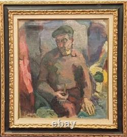 Marcel Pouget (1923-1985) Huile sur panneau de bois Signée Portrait 1943