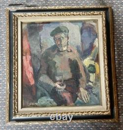 Marcel Pouget (1923-1985) Huile sur panneau de bois Signée Portrait 1943