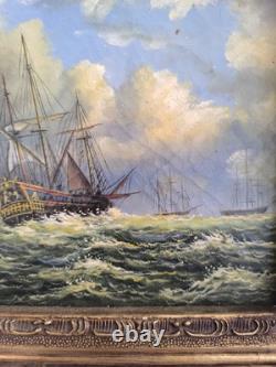 Marine Anglaise huile sur panneau de bois non signée Bateaux en mer