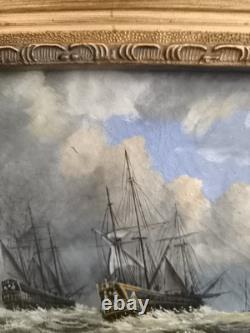 Marine Anglaise huile sur panneau de bois non signée Bateaux en mer