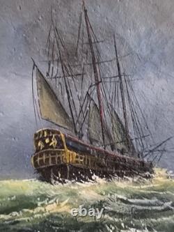 Marine Anglaise huile sur panneau de bois non signée Bateaux en mer