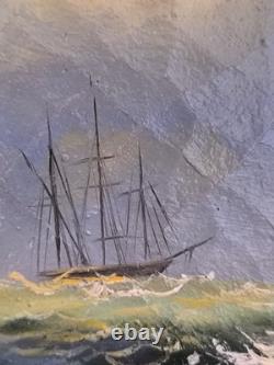 Marine Anglaise huile sur panneau de bois non signée Bateaux en mer