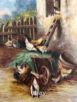 Marius BARET (XIX-XXème) Huile sur panneau de bois Basse cour