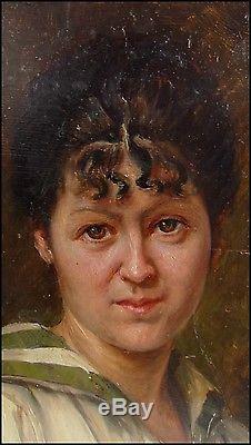 Marius Barthalot 1861-1955 Portrait de la Femme de l'artiste Huile sur Acajou