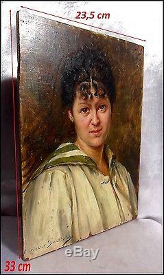 Marius Barthalot 1861-1955 Portrait de la Femme de l'artiste Huile sur Acajou