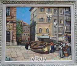 Marseille 1920. Vieux Port Animé. Grande & Lumineuse Peinture Impressionniste