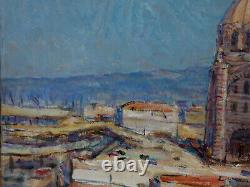 Marseille 1930 La Major & La Joliette. Grand & Lumineux Tableau Impressionniste