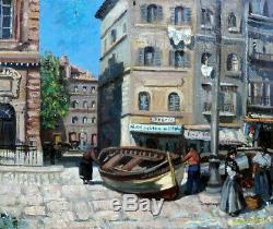 Marseille Vieux Port 1920. Lumineux Tableau Impressionniste. Marcel Leprin