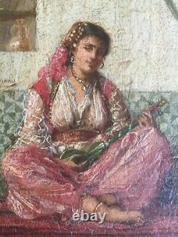 Mauresque d'Alger Jan Baptist Huysmans. Huile sur bois. 97x165mm. A nettoyer