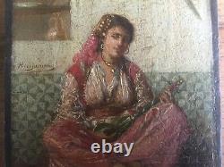 Mauresque d'Alger Jan Baptist Huysmans. Huile sur bois. 97x165mm. A nettoyer